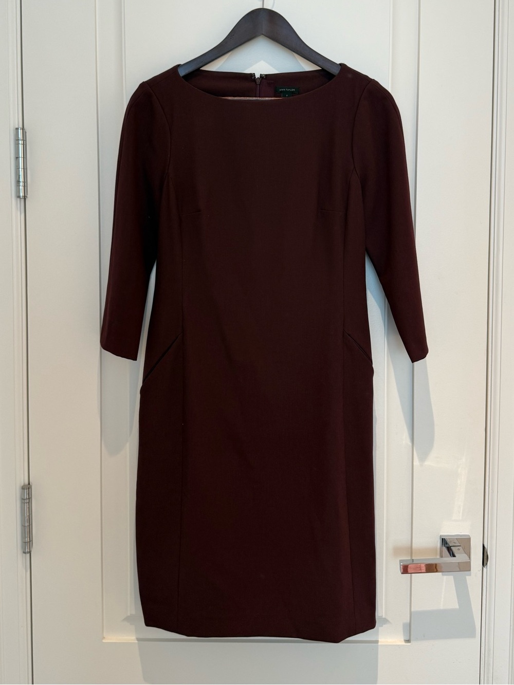 Ann Taylor Burgundy Long Sleeve Sheath Dress
